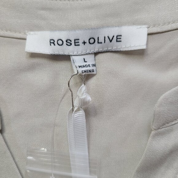 NWT Rose + Olive Cream Blouse L Cap Sleeve High-Low Lightweight Rayon Top - Picture 4 of 6